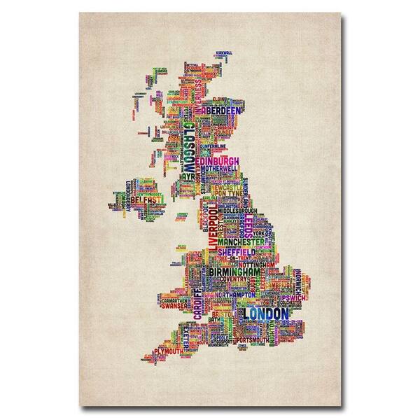 Trademark Fine Art 22 in. x 32 in. UK Cities Text Map Canvas Art-DISCONTINUED