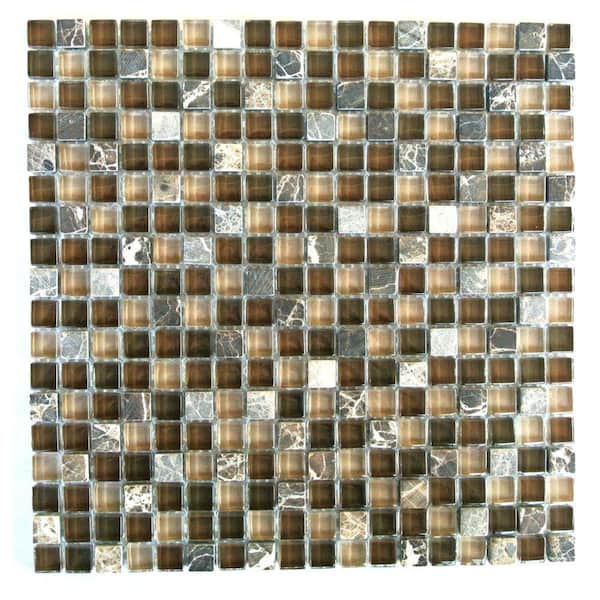 ABOLOS Classic Design Multifinish Brown & Gray 12 in. x 12 in. Square Mosaic Glass & Stone Wall Pool Tile (1 Sq. Ft./Piece)