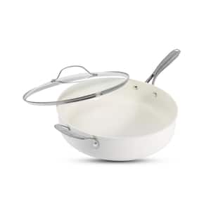 Natural Collection 5.5 qt. Aluminum Ultra Performance Ceramic Nonstick Deep Saute Pan with Lid in Cream