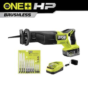 ONE+ HP 18V Brushless Cordless Reciprocating Saw Kit with 4.0Ah Battery, Charger & Reciprocating Saw Blade Set (35Piece)