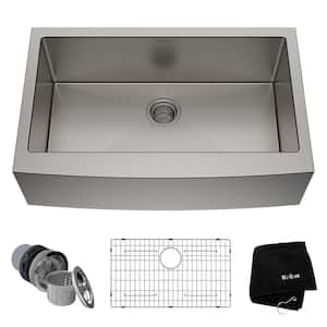 Standart PRO 33 in. Farmhouse/Apron-Front Single Bowl 16 Gauge Stainless Steel Kitchen Sink with Accessories