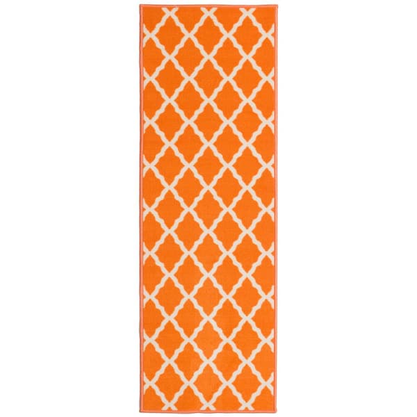 Ottomanson Glamour Collection Non-Slip Rubberback Moroccan Trellis Design 2x5 Indoor Runner Rug, 1 ft. 8 in. x 4 ft. 11 in., Orange