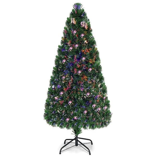 WELLFOR 5 ft. Pre-Lit Fiber Optic Artificial Christmas Tree with Metal Stand