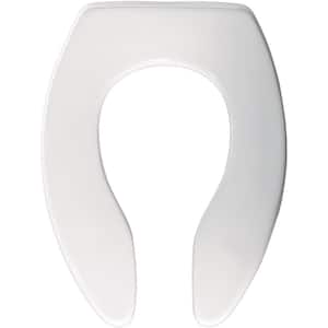 Self Sustaining Elongated Commercial Plastic Open Front Toilet Seat in White Never Loosens