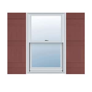 14 in. W x 59 in. H Vinyl Exterior Joined Board and Batten Shutters Pair in Burgundy Red