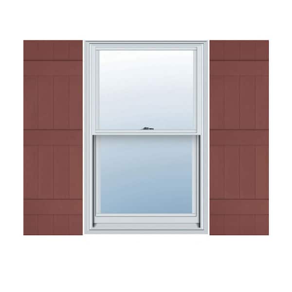 Builders Edge 14 in. W x 59 in. H Vinyl Exterior Joined Board and Batten Shutters Pair in Burgundy Red