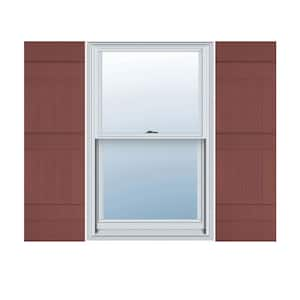 14 in. W x 71 in. H Vinyl Exterior Joined Board and Batten Shutters Pair in Burgundy Red