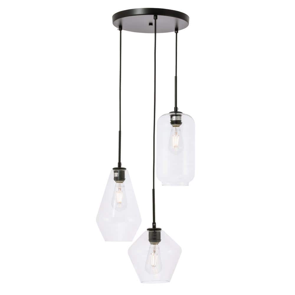 Timeless Home Gael 3-Light Black Pendant w/6.1 in./7.1 in./7.9 in. W x 11.4