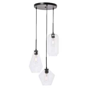Timeless Home Gael 3-Light Black Pendant w/6.1 in./7.1 in./7.9 in. W x 11.4 in./11 in./7.5 in. H Clear Glass Shade