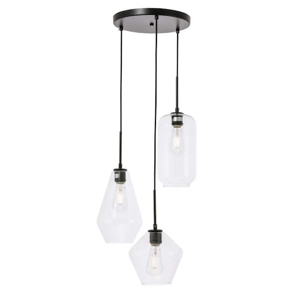 Unbranded Timeless Home Gael 3-Light Black Pendant w/6.1 in./7.1 in./7.9 in. W x 11.4 in./11 in./7.5 in. H Clear Glass Shade