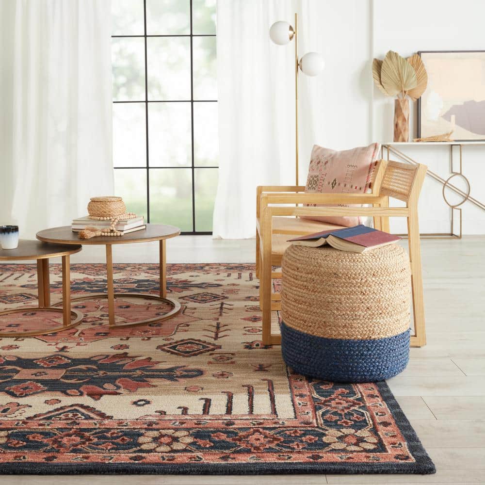 Hand-Tufted Blue and Beige Wool Medallion 8' x 10' Rug
