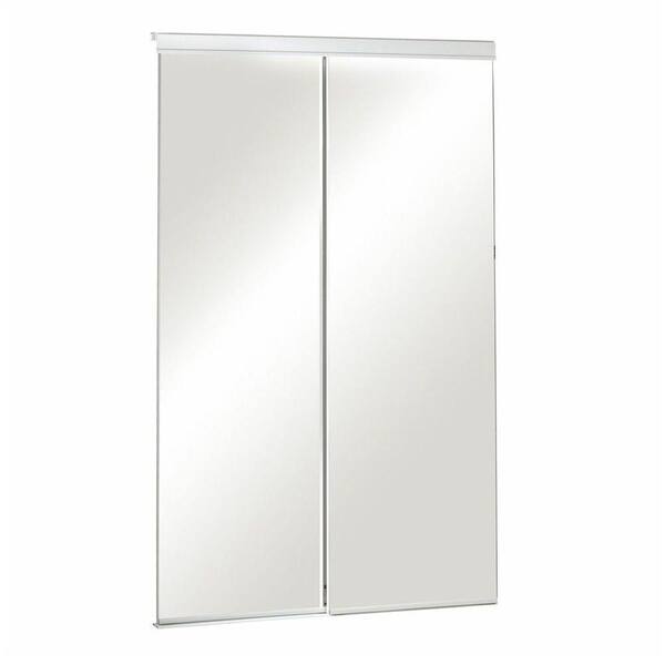 Pinecroft 60 in. x 80 in. Mirror Bevelled White Frame Aluminum Sliding Door