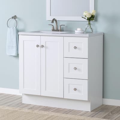 Bannister 37 in. W x 19 in. D x 35 in. H Single Sink Freestanding Bath Vanity in White with White Cultured Marble Top