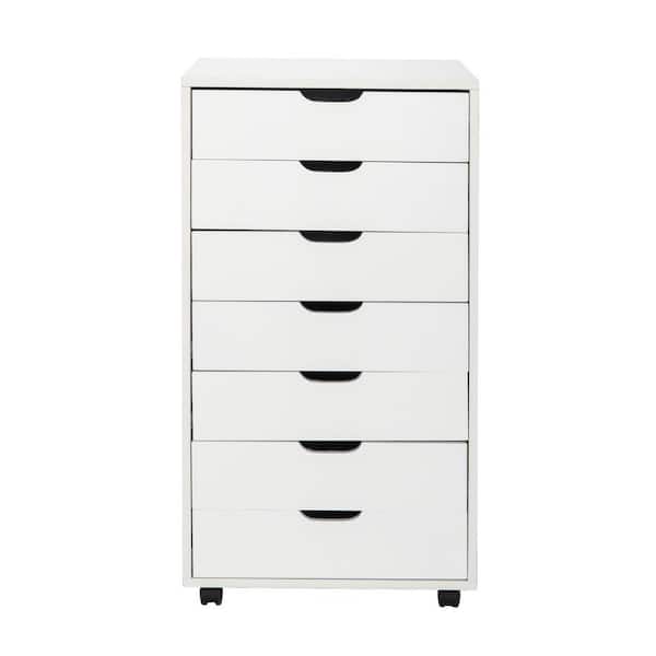 Winado White Wood 7-Drawer Vertical Desk Cabinet