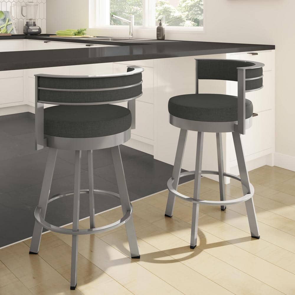 Charcoal Gray Metal Swivel Counter Height Barstool