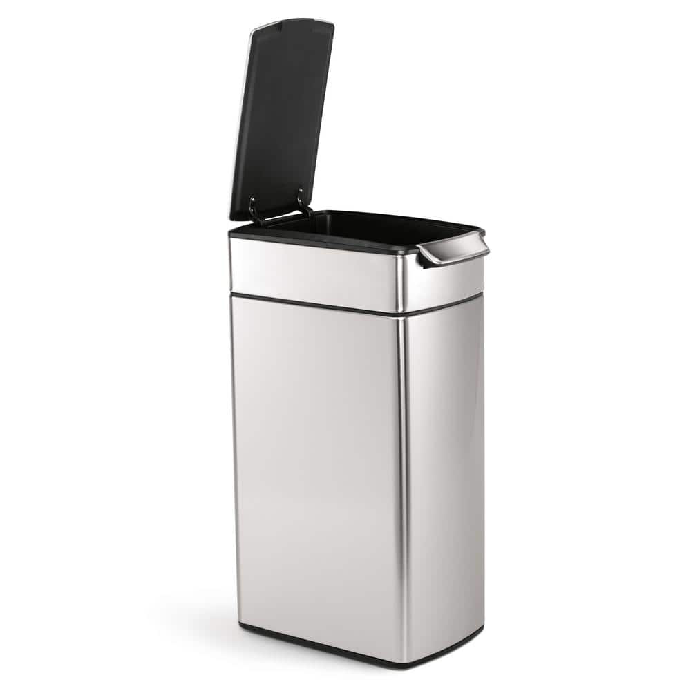 Slim Brushed Stainless Steel Touch-Bar Trash Can, 40L