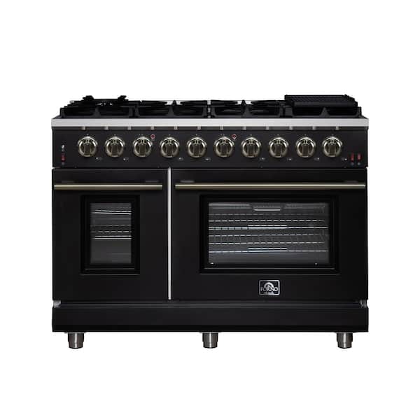 Massimo 48 in. Black Freestanding Gas Range, 8 Burners, True Convection Oven