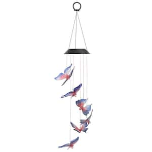 26.77 in. Solar LED Butterfly Wind Chimes in Blue and Red, Color Changing Patio Garden Decor