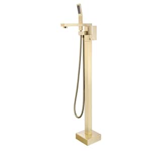 Free Standing Tub Faucets with Shower in Brushed Gold, Single Handle Tub Fillers, Floor Mounted, 2.5 GPM