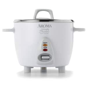 Simply 6-Cup Stainless Steel White Rice Cooker with Measuring Cup and Serving Spatula