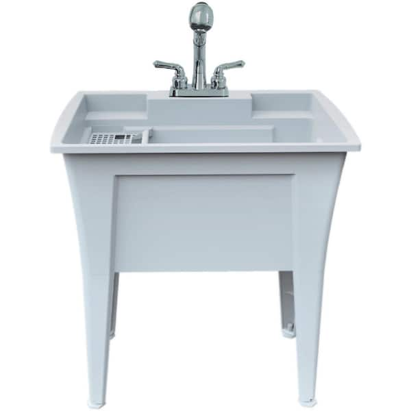 32 in. x 22 in. Granite Freestanding Utility/Laundry Sink with 2-Hdl  Pullout Faucet and Installation Kit