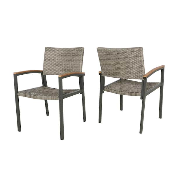 Unbranded Gray Rattan Outdoor Dining Chair Set of 2
