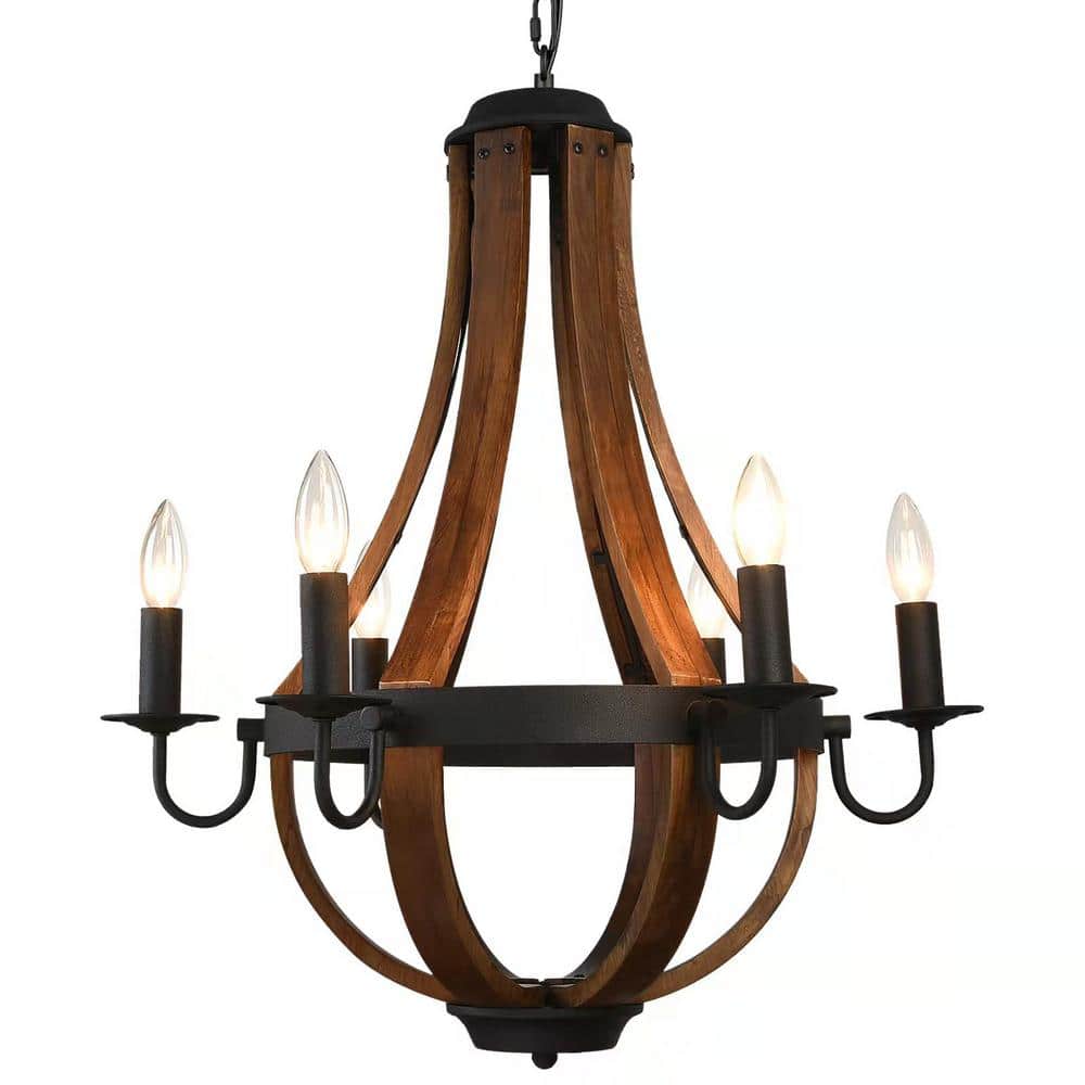 Everwood 6-Light Brown Rustic Candle Style Farmhouse Medieval Chandelier, R