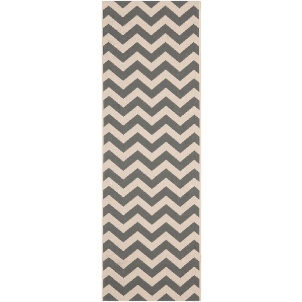 SAFAVIEH Courtyard Gray/Beige 2 ft. x 10 ft. Geometric Indoor/Outdoor Patio  Runner Rug