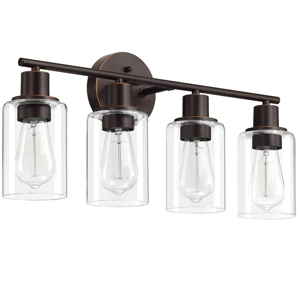Oil Rubbed Bronze 4-Light Bathroom Vanity Fixture with Clear Glass Shades