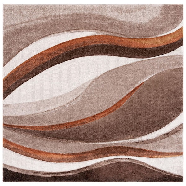 SAFAVIEH Hollywood Beige/Brown 10 ft. x 10 ft. Gradient Waves Square Area Rug