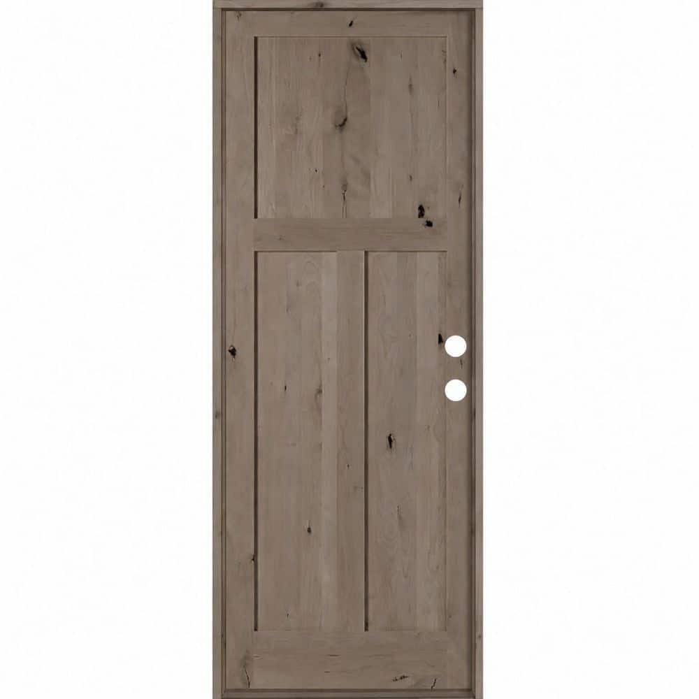 32 in. x 96 in. Rustic Knotty Alder 3 Panel Left-Hand/Inswing BEHR Weathered Gray Stain Wood Prehung Front Door price history on PriceWatchPro