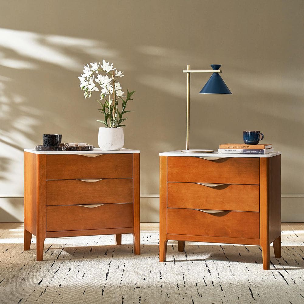 Niccol Acorn 3-Drawer 25.75 in. W Nightstand with Built-in Power Outlet and USB Ports Set of 2