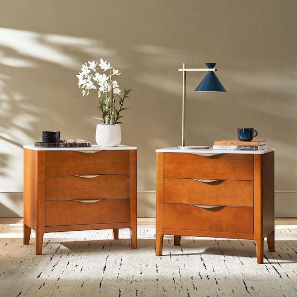 Niccol Acorn 3-Drawer 25.75 in. W Nightstand with Built-In Power Outlet and USB Ports (Set of 2)