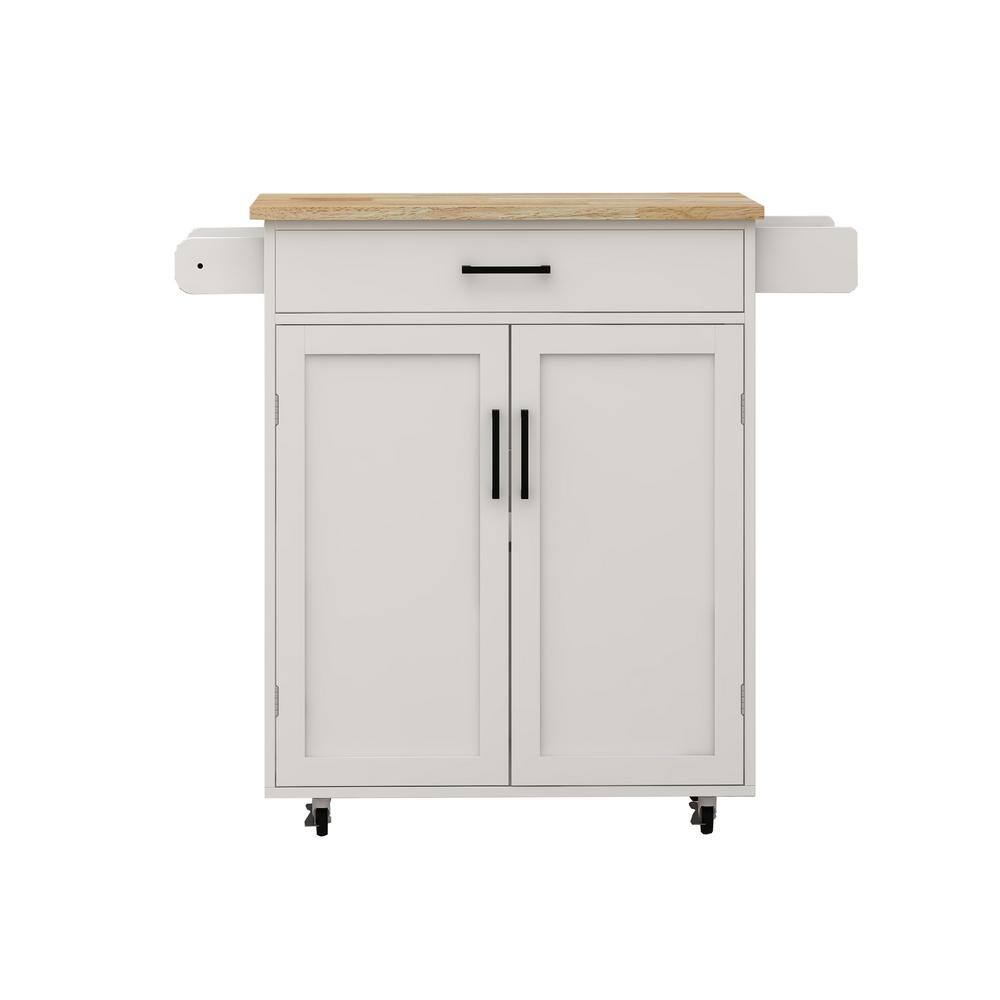 White Rubber Wood Tabletop 36.61 in. Kitchen Island on 4 Wheels with Storage Racks, 1 Drawer and Towel Rack price history on PriceWatchPro