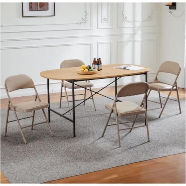 Unbranded All-Steel Metal Folding Chair, Double Braced, Outdoor And Indoor, For Home, Office, Party, Comfy, Khaki, (2-Pack)