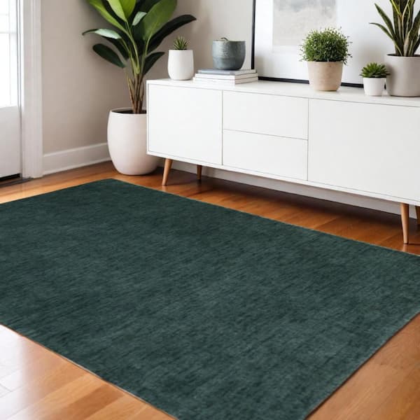 Green 4 x 6 ft. Woven Solid Color Rectangle Indoor Area Rug
