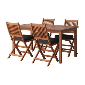 Miramar Brown 5-Piece Wood Outdoor Dining Set with Black Cushions