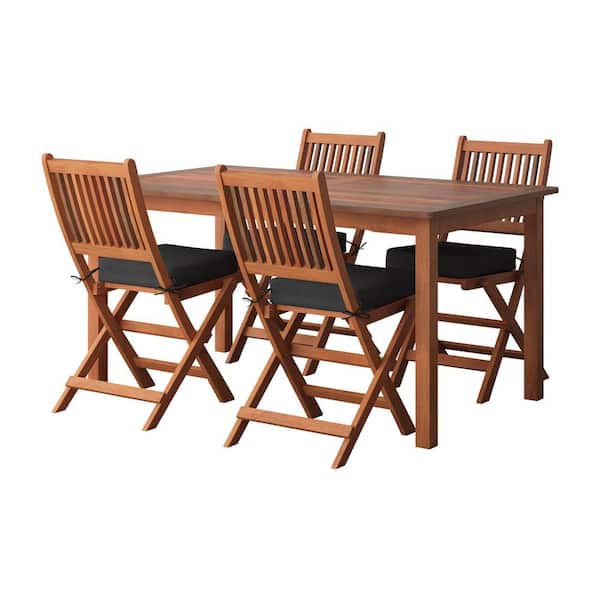 CorLiving Miramar Brown 5-Piece Wood Outdoor Dining Set with Black Cushions