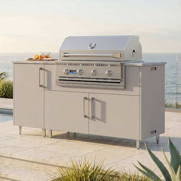 Daybreak 68.5 in. W 4-Burner Propane Grill Island in Miami Shoreline Gray with Propane Cabinet
