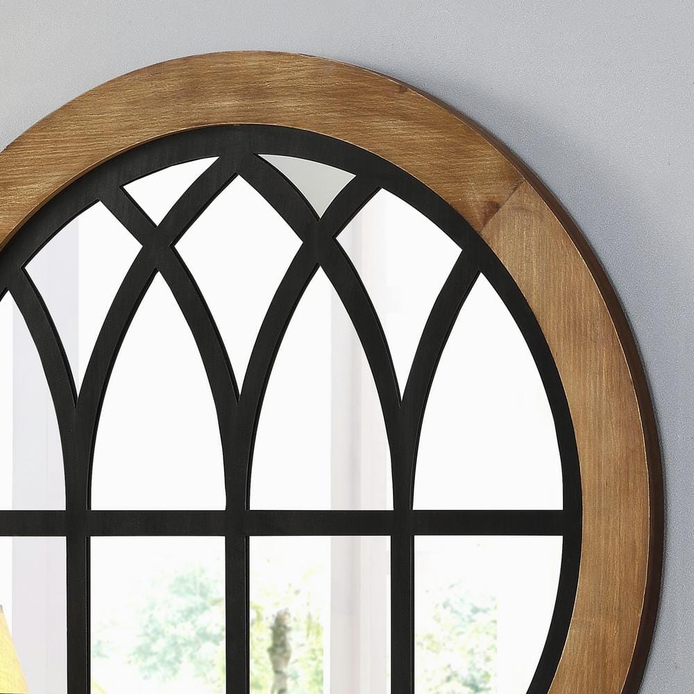 Covington Farmhouse 32'' Rustic Wood and Black Arch Wall Mirror