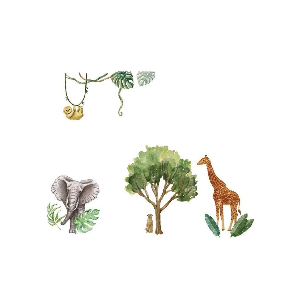 Large 138 in. x 98 in. Green Peel and Stick Jungle Animal Wall Decal ...