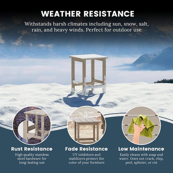 Harlo 3-Piece Weathered Wood Fade Resistant HDPE Plastic Reclining Outdoor Patio Chaise Lounge Arm Chair and Table Set