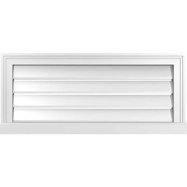 Ekena Millwork 32 in. x 14 in. Vertical Surface Mount PVC Gable Vent: Functional with Brickmould Sill Frame