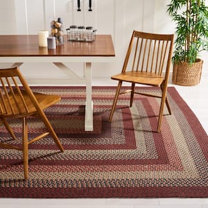 Braided Brown/Rust 8 ft. x 10 ft. Striped Border Area Rug