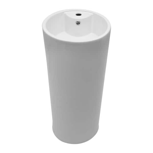 15 in. W x 15 in. D Circular Ceramic Bathroom Pedestal Sink in Glossy White with Overflow