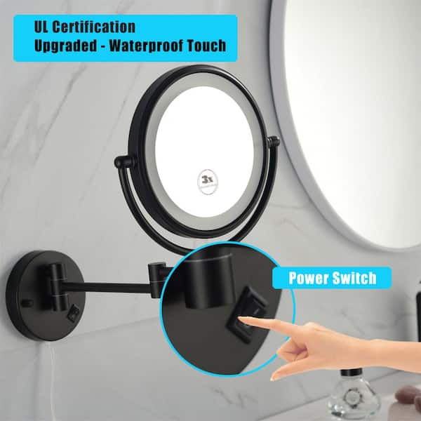 17 in. W x 8 in. H Round Stainless Steel Framed LED Wall Mounted Bathroom Vanity Mirror in Matte Black