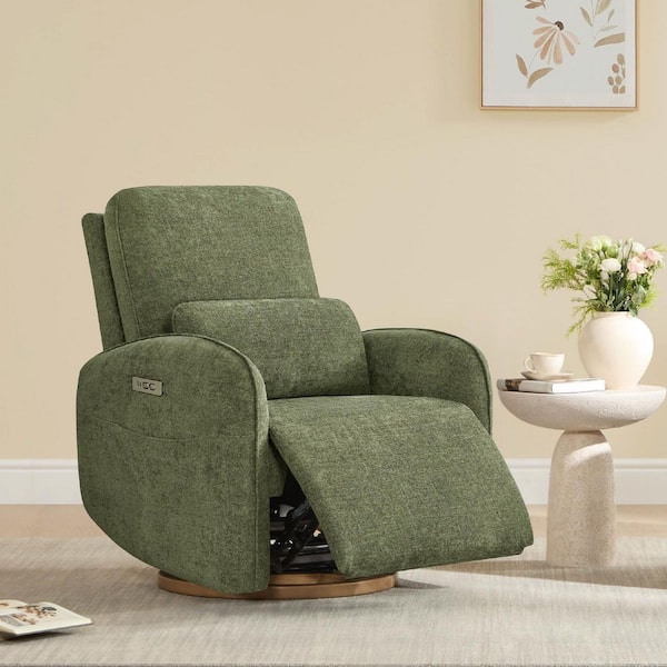 Spruce & Spring Lina Green Fabric 270° Swivel Glider Recliner w