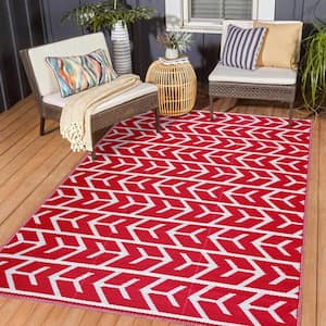Amsterdam Red and White 10 ft. x 14 ft. Folded Reversible Recycled Plastic Indoor/Outdoor Area Rug-Floor Mat