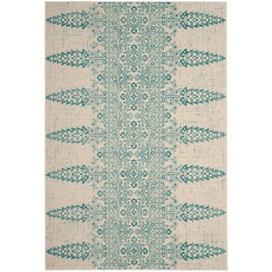 Evoke Ivory/Teal Doormat 3 ft. x 5 ft. Tribal Floral Area Rug