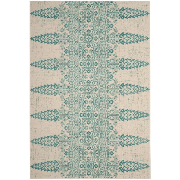 Evoke Ivory/Teal Doormat 3 ft. x 5 ft. Tribal Floral Area Rug
